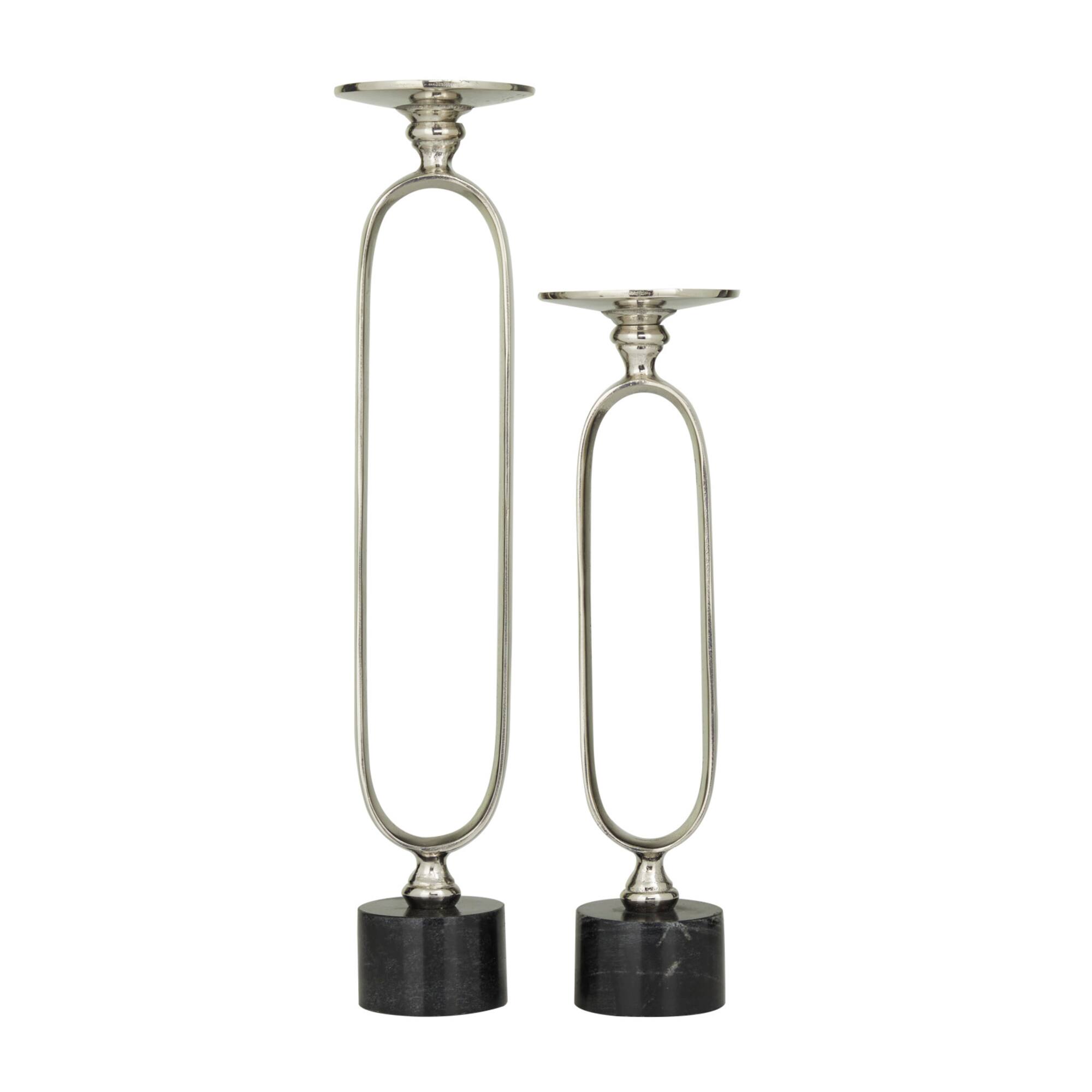 Silver Aluminum Modern Candle Holder Set, 15'' & 19''